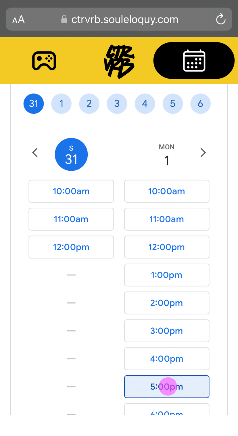 booking screenshot - select date